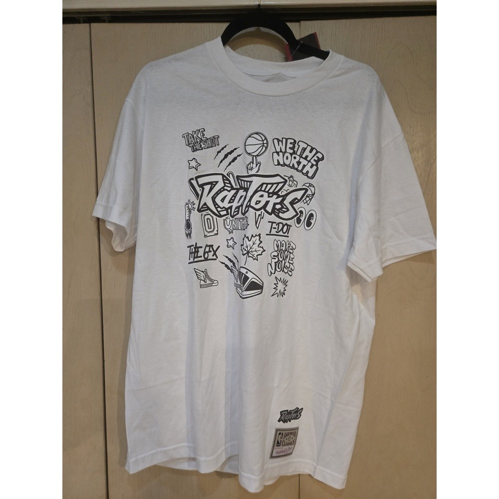 NWT Mitchell & Ness Toronto Raptors Doodle Graphic T Shirt Men's Large White